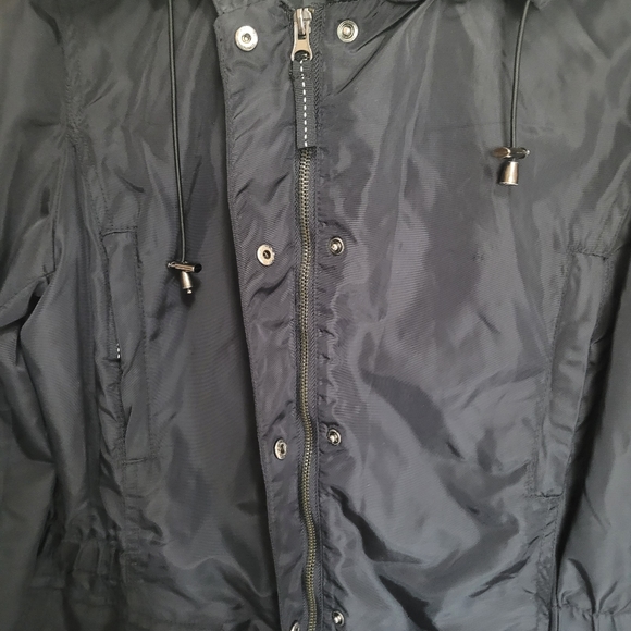 Zara Basic Black Coat Jacket with Removable and Adjustable Hood Size Large - Picture 6 of 11